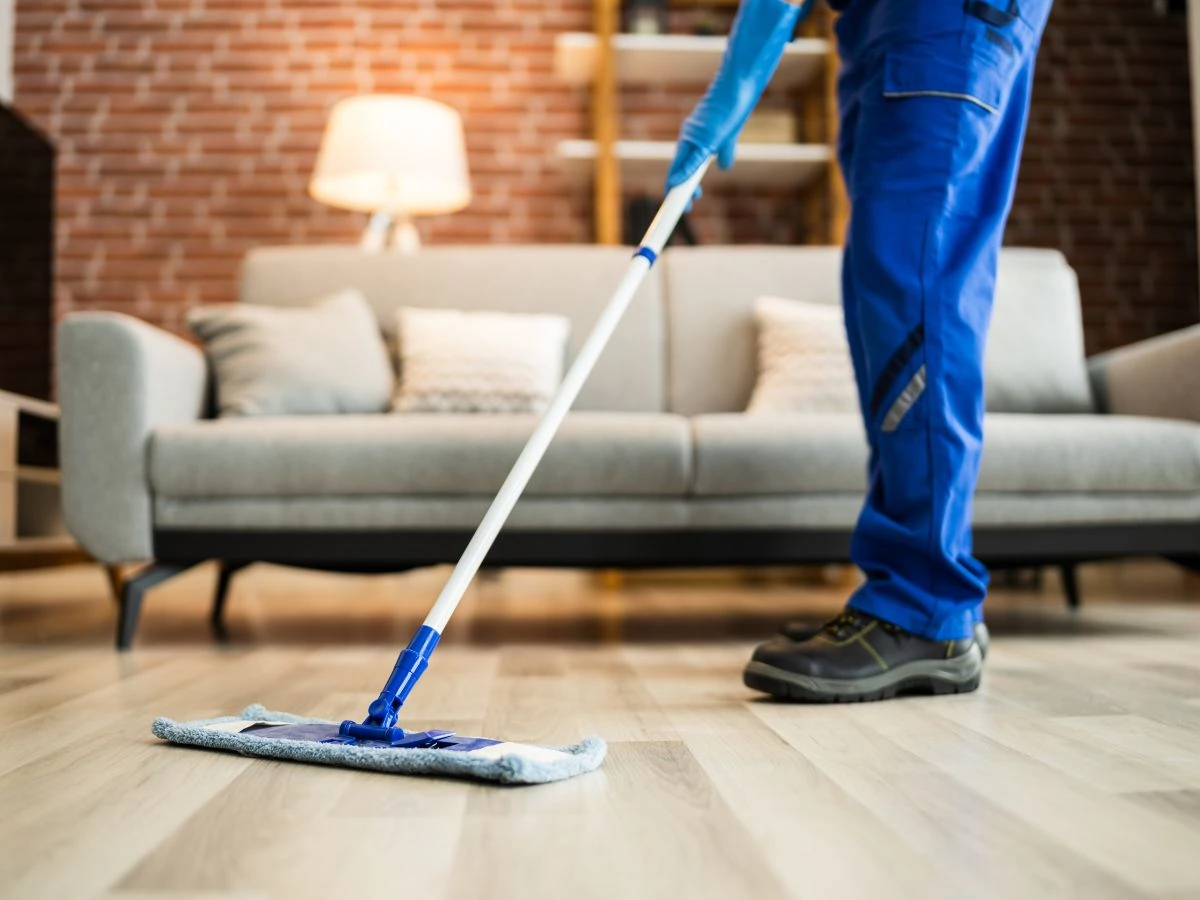 Cleaning professional mopping floor