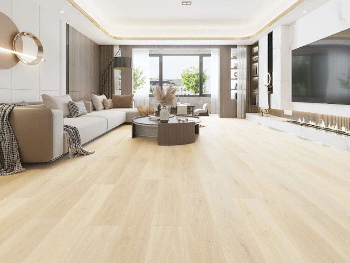 living room with light oak lvt